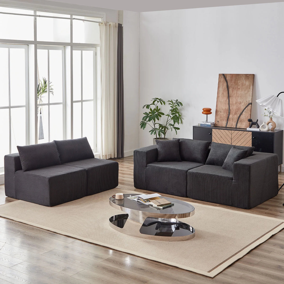 104-Inch Corduroy Modular L Shaped Sectional Sofa,Luxury Floor Couch Set,Upholstered Indoor Furniture,Foam-Filled Compressed Sofa for Living Room,Bedroom,4 PC Free Combination  ?