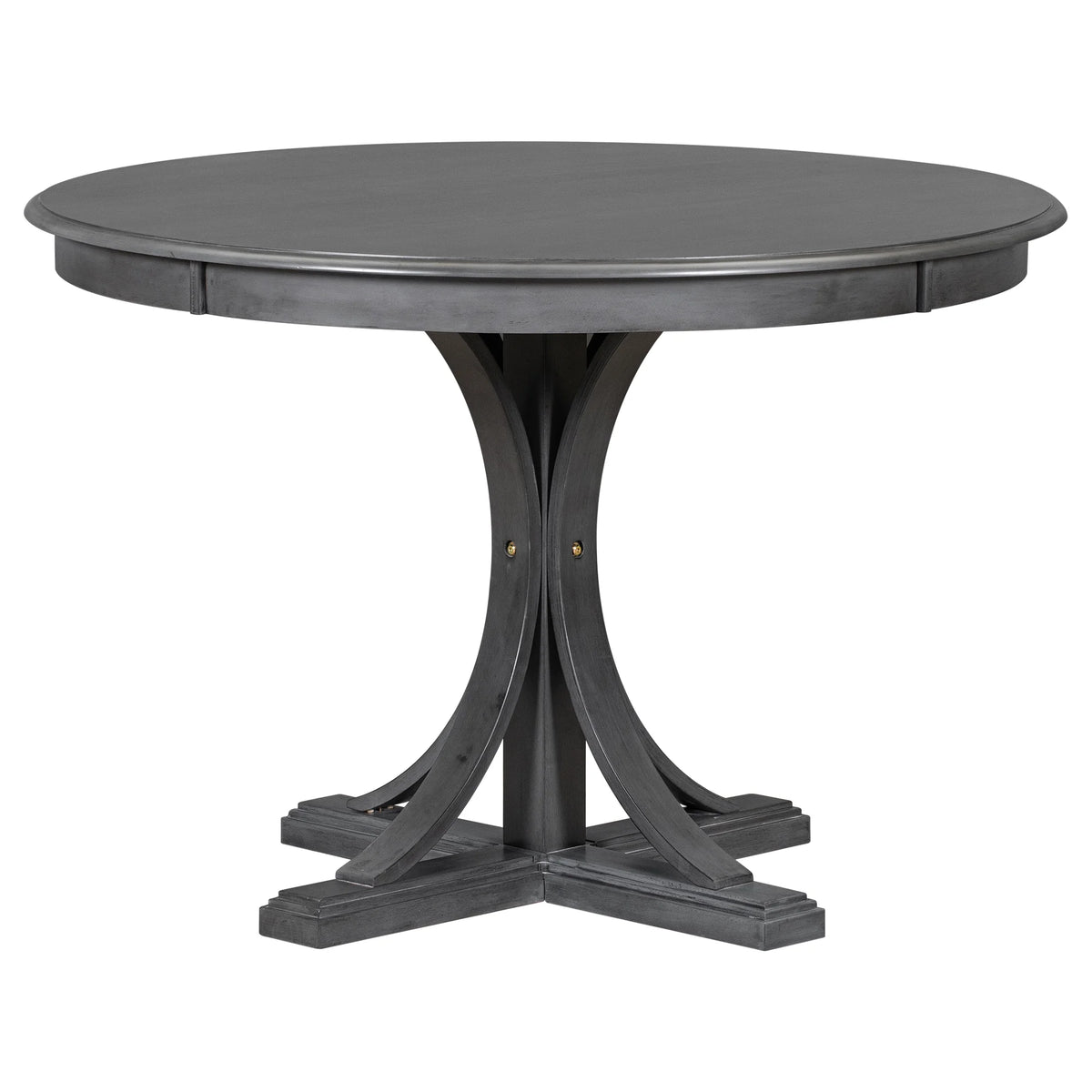 5 Piece Retro Round Dining Table Set with 4 Upholstered Chairs, Wood Dining Table with Curved Trestle Style Legs