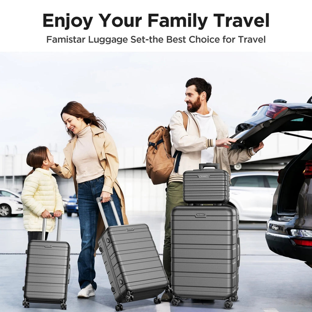 Famistar 11 Piece Hardside Luggage Suitcase Set with 360�� Double Spinner Wheels TSA Style Lock, 14�� Travel Case, 20" Carry-On Luggage, 24" Checked Luggage and 28" Checked Luggage, Black