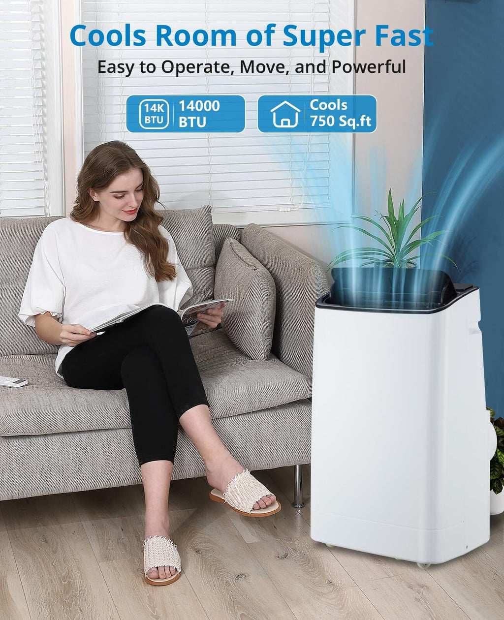14000 BTU Portable Air Conditioner with Heat, 3-in-1 AC Unit for Rooms up to 750 Sq.Ft, Quiet Operation, Dehumidifier & Fan, Window Kit Included