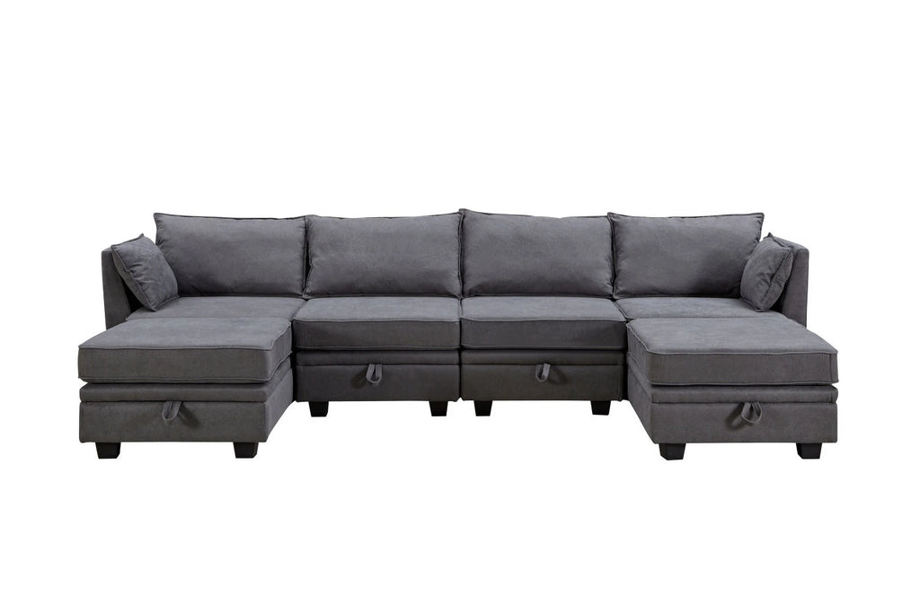 Oversized Modular Sectional Sofa with 2 Pillows, Convertible Sofa Bed with Storage Seat & Storage Ottoman, Upholstered U-Shaped Sectional Sofa with Reversible Chaise, 6 Seaters Sofa Sleeper Sofa