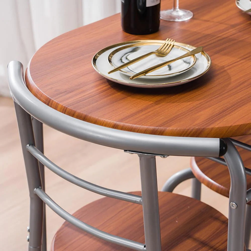 Zimtown 3 Piece Dining Set Compact 2 Chairs and Table Set with Metal Frame and Shelf Storage Bistro Pub Breakfast Space Saving for Apartment and Kitchen