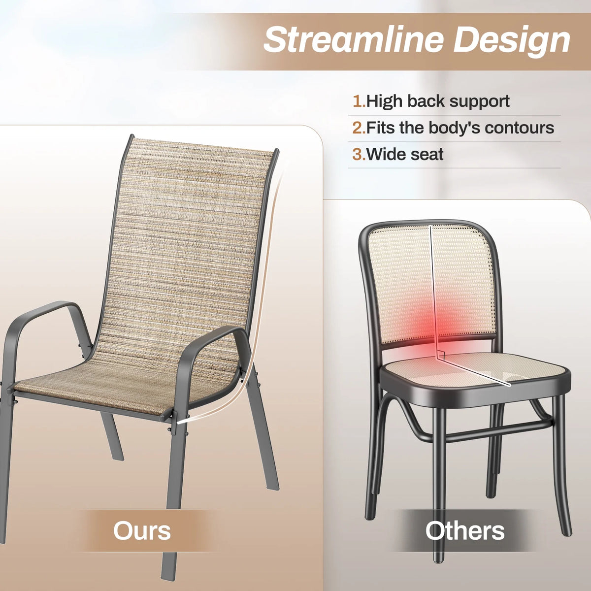 Pirecart Set of 4 Patio Dining Chairs, Textilene Outdoor Stacking Chairs for Poolside, Backyard, Garden