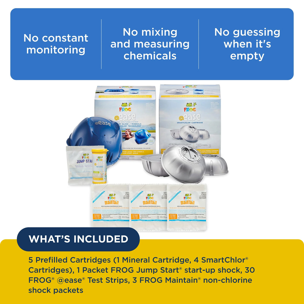 FROG @ease Floating System + 3 Pack of SmartChlor Replacements + 3 FROG Maintain Non-Chlorine Shock Treatments for Hot Tubs