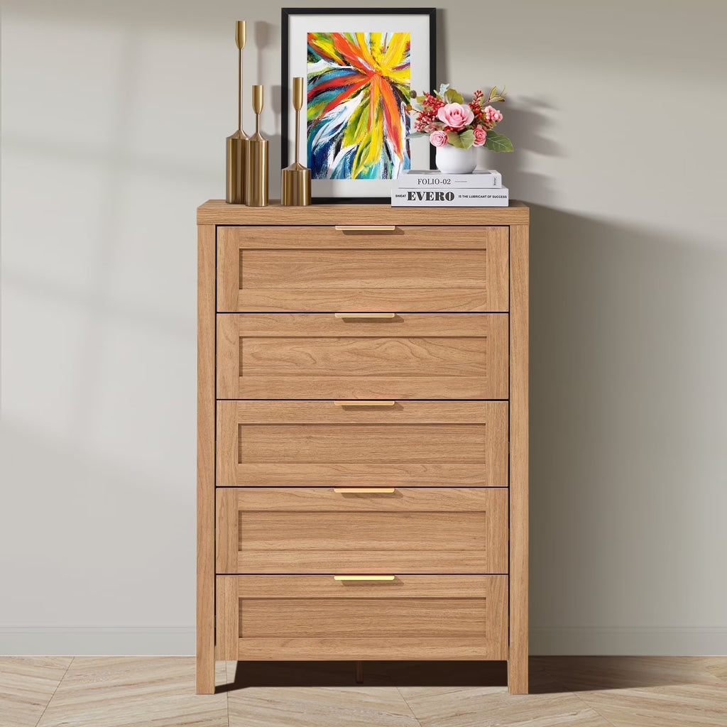 ARKANTOS Wooden 6 Drawer Double Dressers, Wide Chests of Drawers for Bedroom, Natural Oak