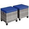 Costway 2PCS Patio Rattan Cushioned Ottoman Seat  Foot Rest TableTurquoise