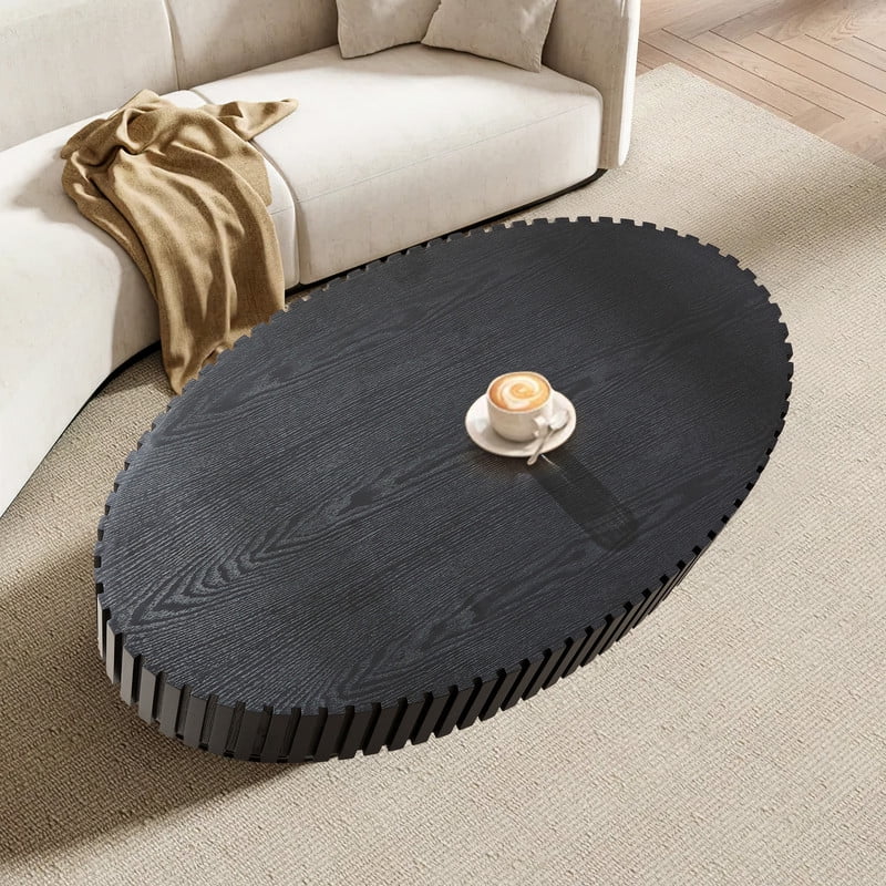 FFH 43.7 inch Oval Coffee Table for Living Room,Handcraft Rustic Corner Coffee Table Nature Wood Relief Sturdy Pedestal for Apartmen,Side Table Centre Table,Nature Wood