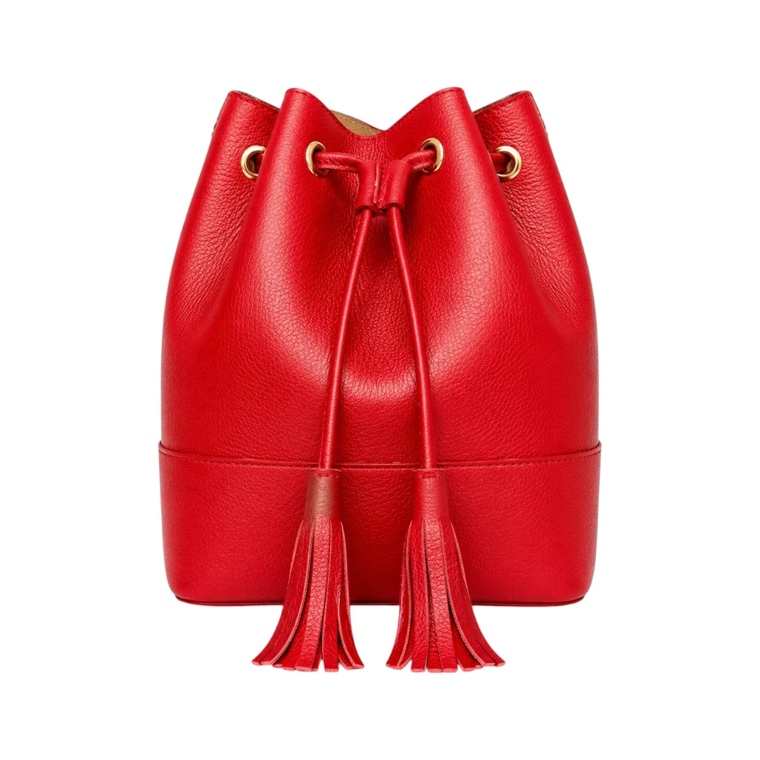 Warey Elegant Red Leather Bucket Bag