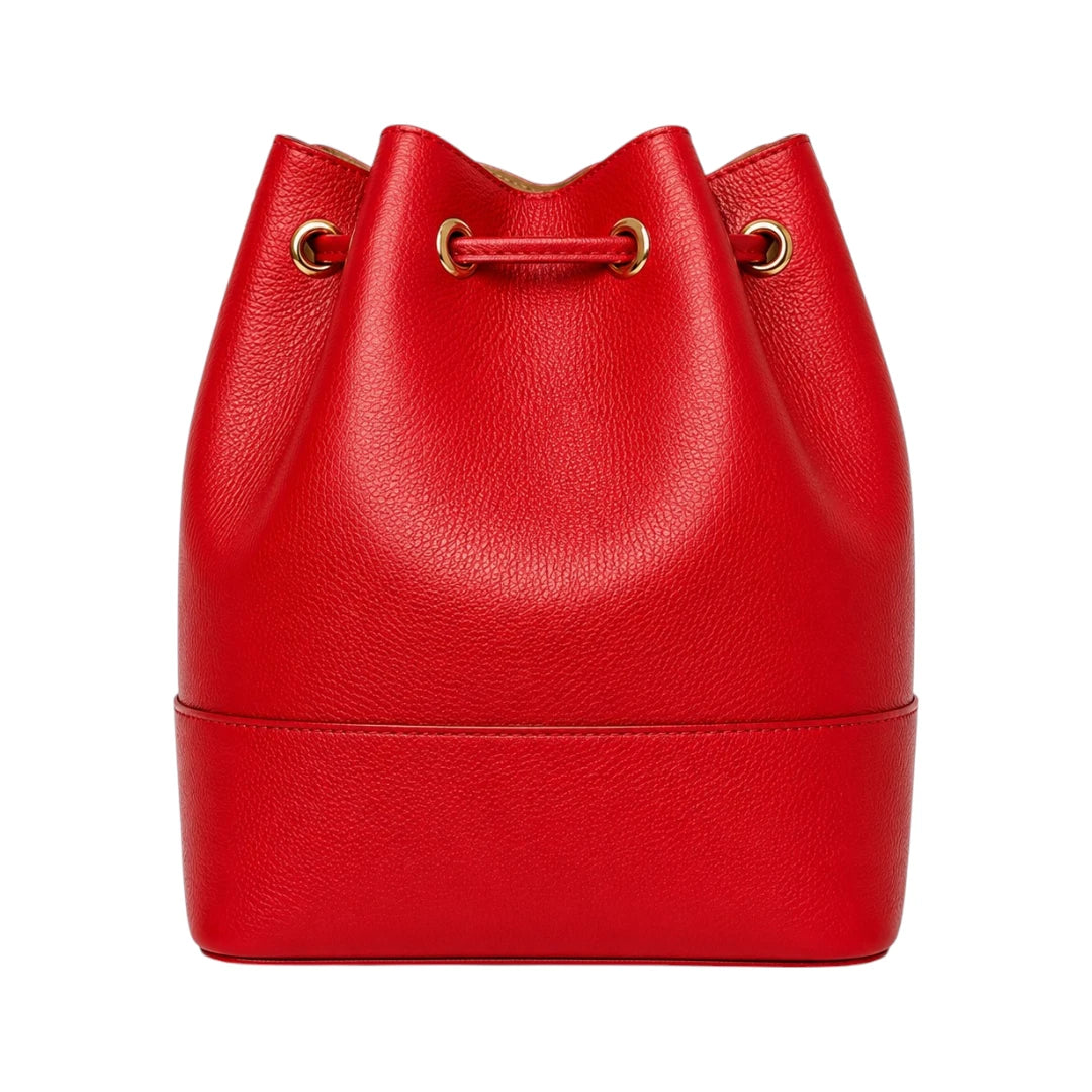 Warey Elegant Red Leather Bucket Bag