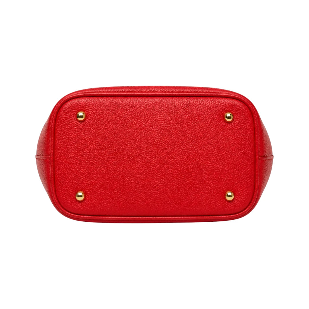 Warey Elegant Red Leather Bucket Bag