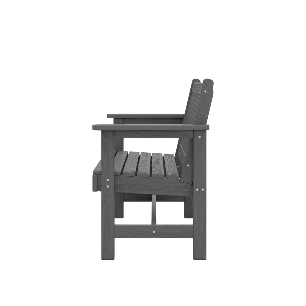 SERWALL Outdoor Bench for 2-Person, Weather-Resistant HDPE with Aluminum Reinforcement, Supports 660 lbs, Comfortable Seating for Patio, Garden, and Porch, Black