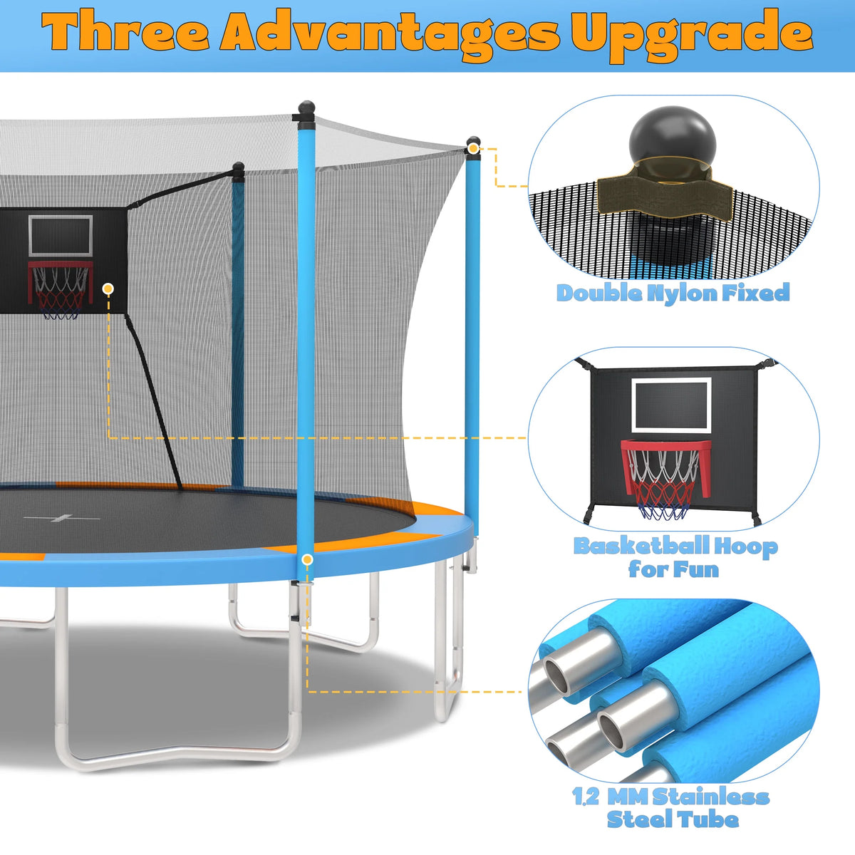 SHINPT 14ft Trampoline for Kids, Outdoor Trampoline with Net, Big Trampoline with Basketball Hoop and Ladder, Heavy Duty Trampoline with No-gap Design, Backyard Trampolines for Adult