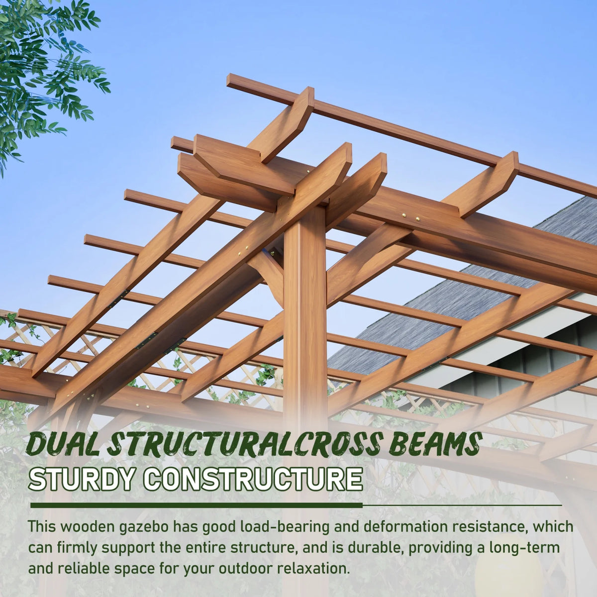 12 x 10 FT Outdoor Pergola, Wooden Pergola Gazebo with Climbing Plant Support and Waterproof, for Patio Porch Garden Backyard, Brown