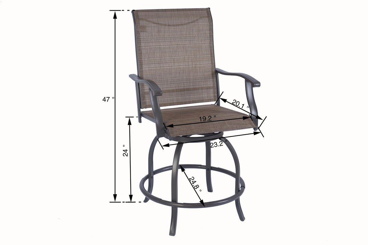 Kozyard Isabella Patio High Swivel Bar Stools/Chairs Steel Frame Outdoor Bistro Set for 2, Brown