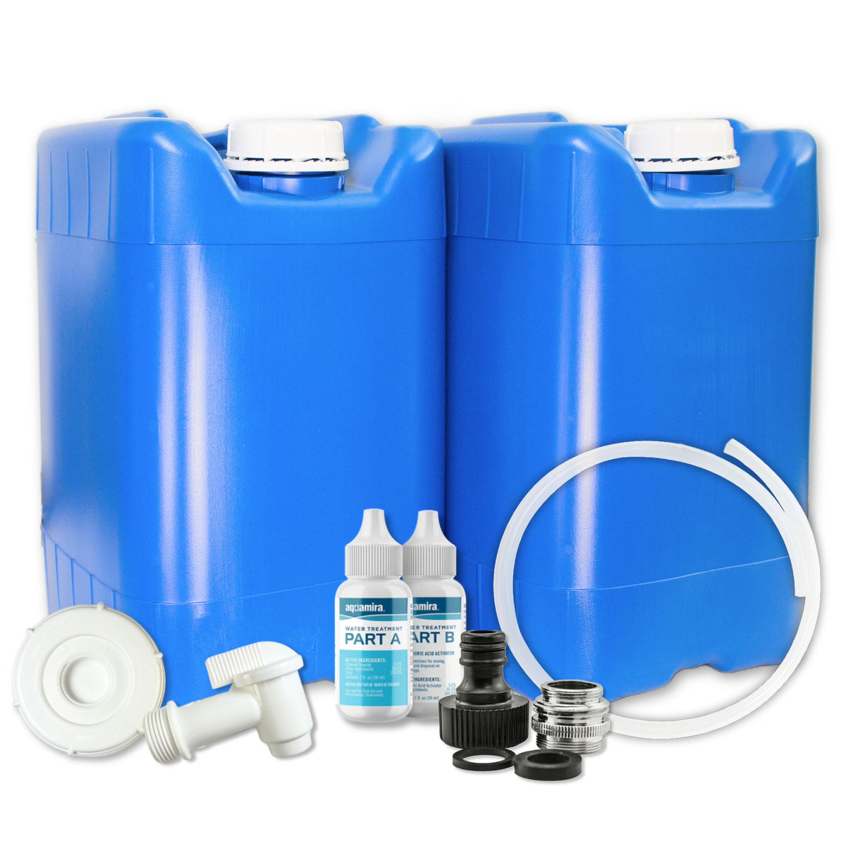 5-Gallon Stackable Water Containers with Spigot & Water Treatment - Emergency Water Storage Kit (2x - 5 Gallon Water Tanks)