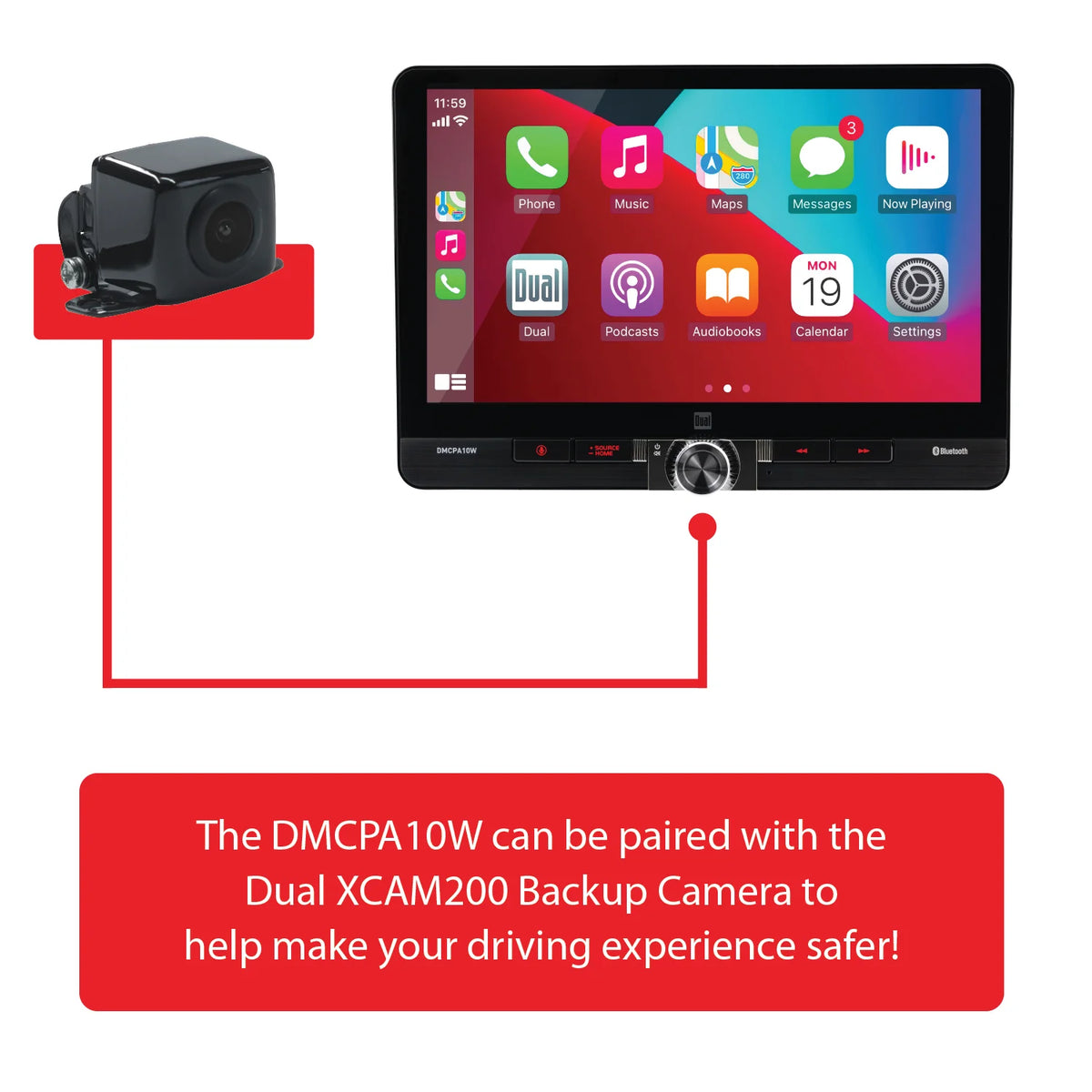 Dual Electronics 10.1" Touchscreen Car Stereo Receiver with Wireless Apple CarPlay & Android Auto �C Includes Single & Double DIN Adapters, Bluetooth, USB �C DMCPA10W (New)