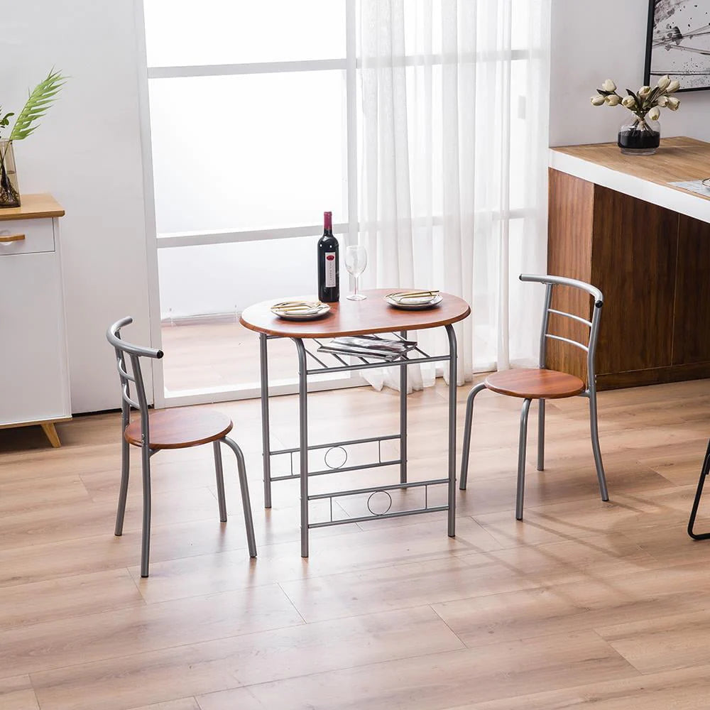 Zimtown 3 Piece Dining Set Compact 2 Chairs and Table Set with Metal Frame and Shelf Storage Bistro Pub Breakfast Space Saving for Apartment and Kitchen