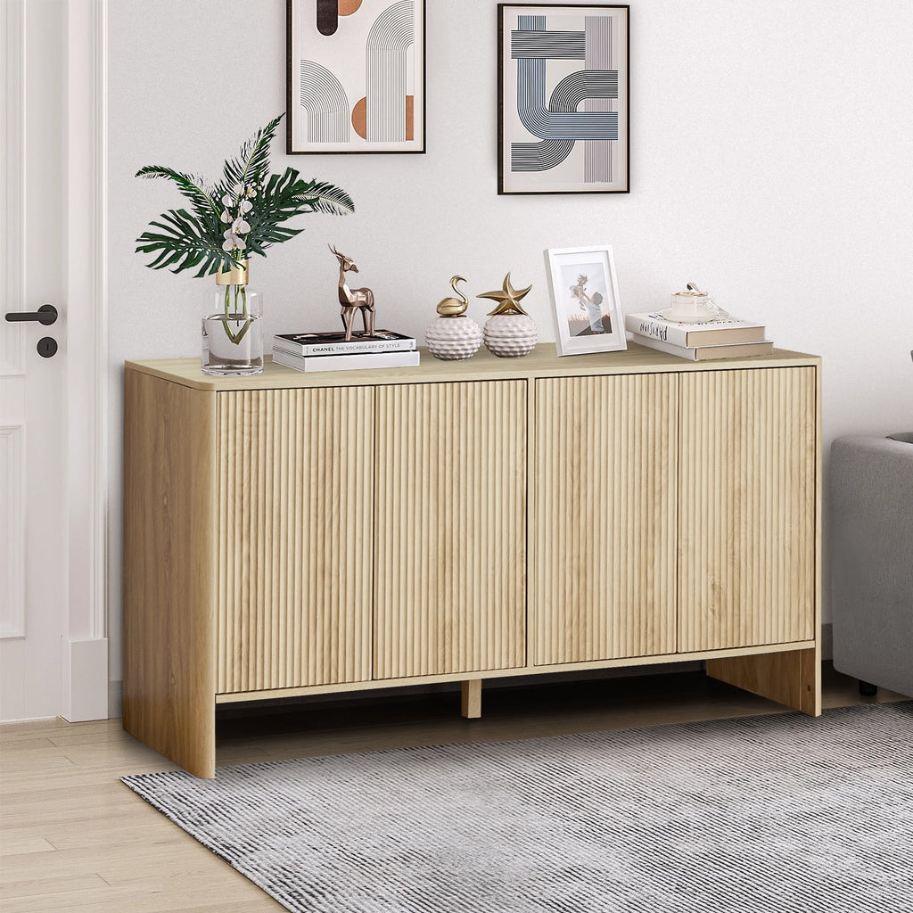 Wirrytor Sideboard Storage Cabinet with Doors and Shelves, Buffet Cabinet with Storage, Credenza Storage Cabinet for Kitchen, Wooden Fluted Cabinet, Under TV Cabinet with Storage - Black