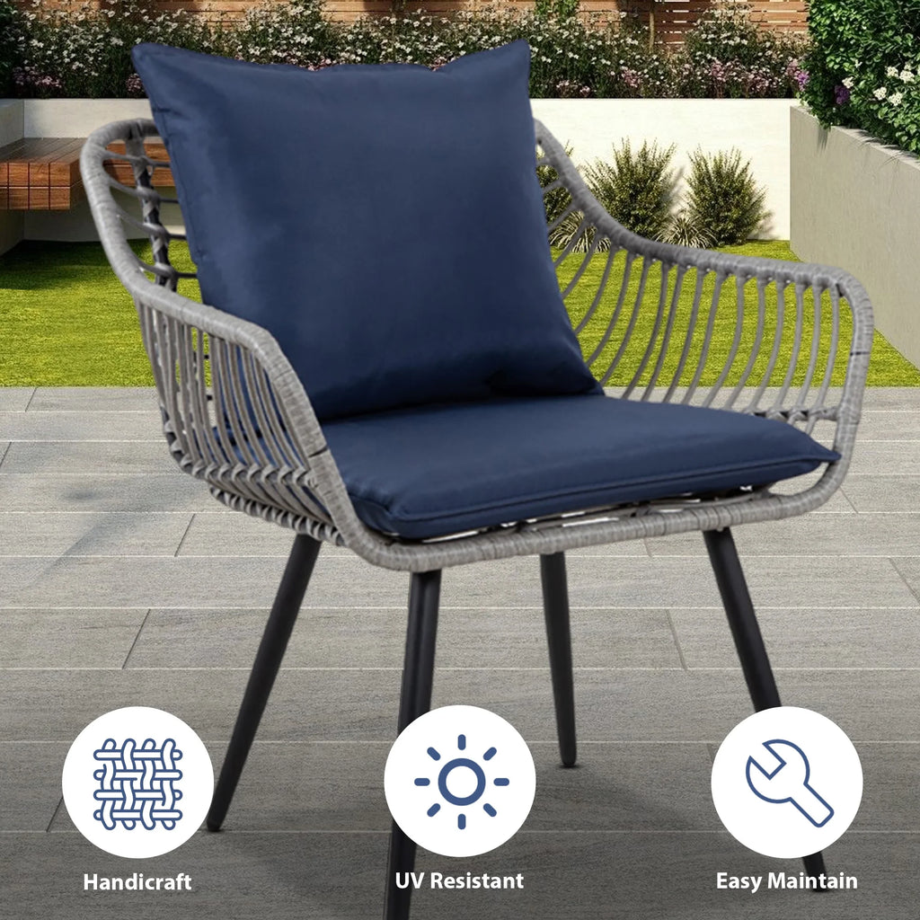 Ainfox 3-Piece Steel Outdoor Bistro Sets with Metal Chairs and Glass Top Table, Beige