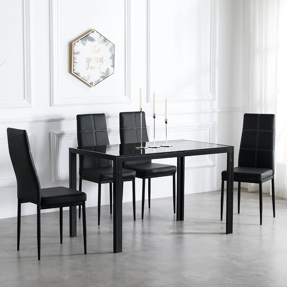 Ktaxon Set of 4 PU Leather Dining Side Chairs with Padded Seat High Back Design Dining Chairs for Kitchen Dining Room Home Furniture, Black