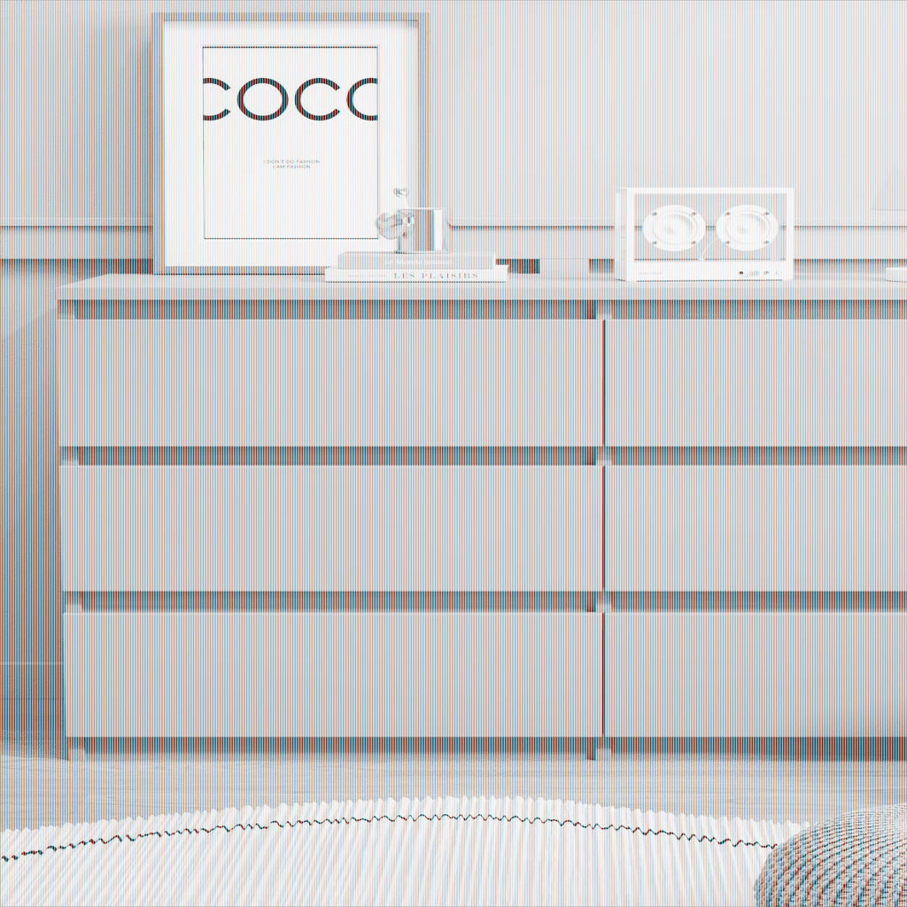 Resenkos Modern Mid Century 6 Drawer Wide Dressers Chests for Bedroom, Chest of Drawer Organizer Grey