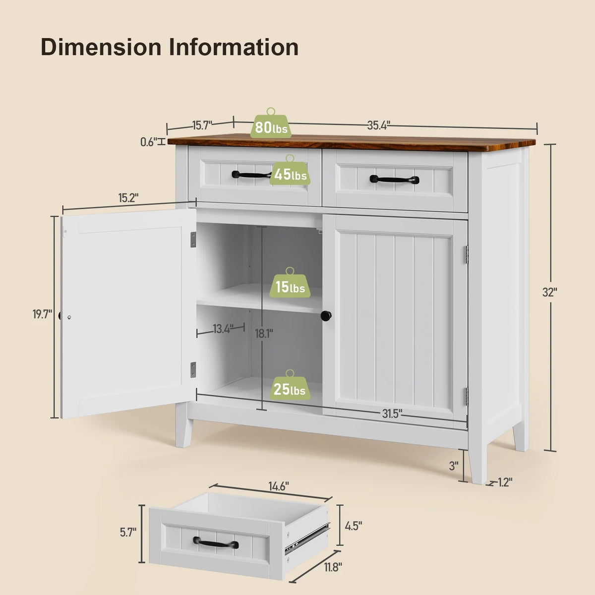 Coffee Bar, Lofka 42" Kitchen Storage Cabinet, Sideboard Buffet Cabinet with 8 Shelves, 1 Drawer