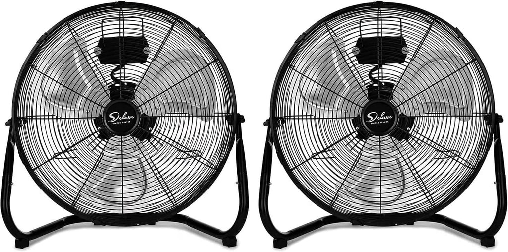 Simple Deluxe 18 inch 3-Speed High Velocity Heavy Duty Metal Industrial Floor Fans Quiet for Home Commercial, Black, 2 Pack