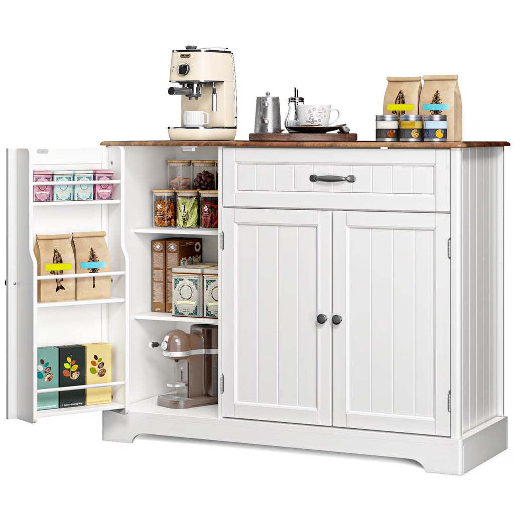 Coffee Bar, Lofka 42" Kitchen Storage Cabinet, Sideboard Buffet Cabinet with 8 Shelves, 1 Drawer