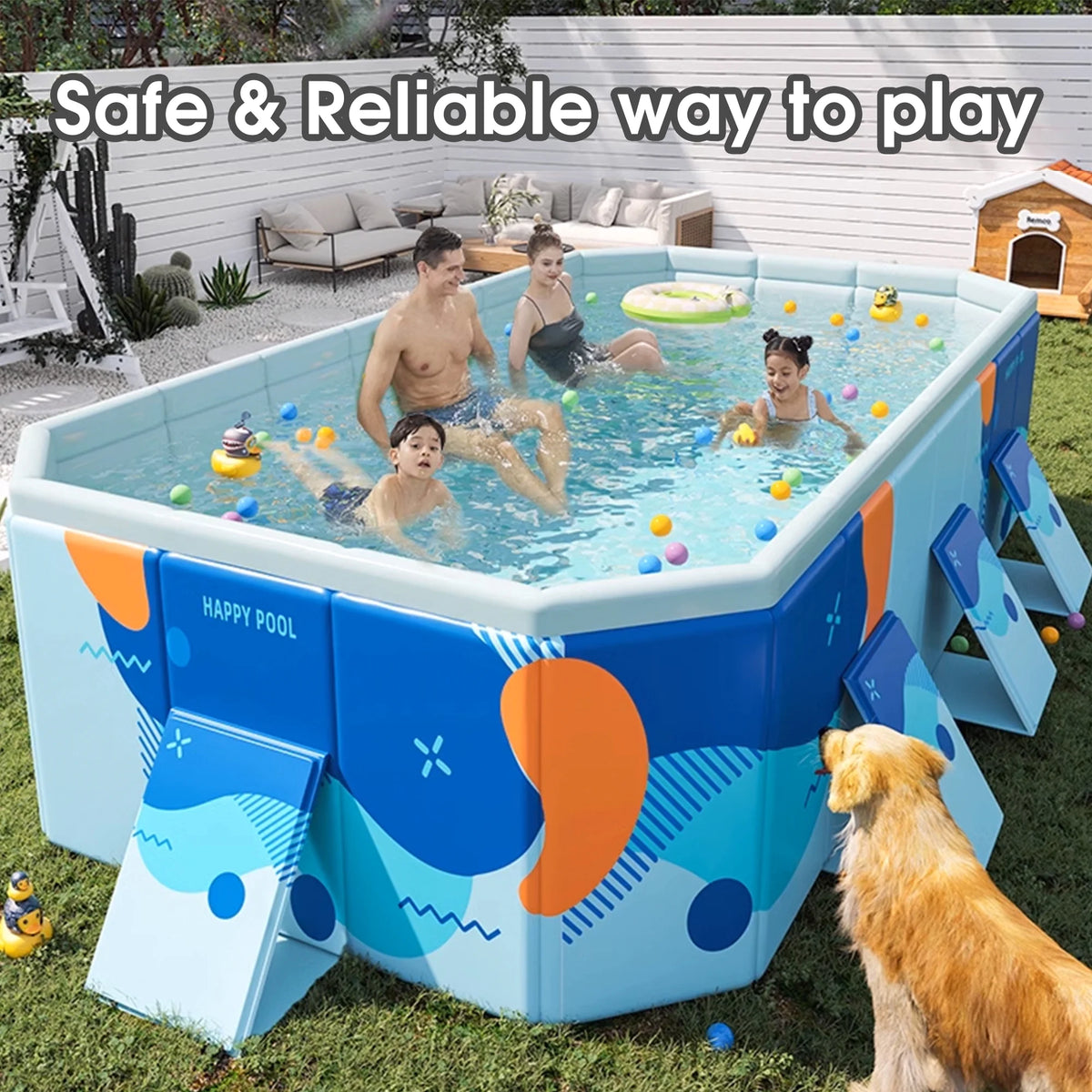 RICHYOUNG 101"Foldable Swimming Pool for 1-6 People,Non-Inflatable Above Ground Garden Pool for Kids, Family(Blue)