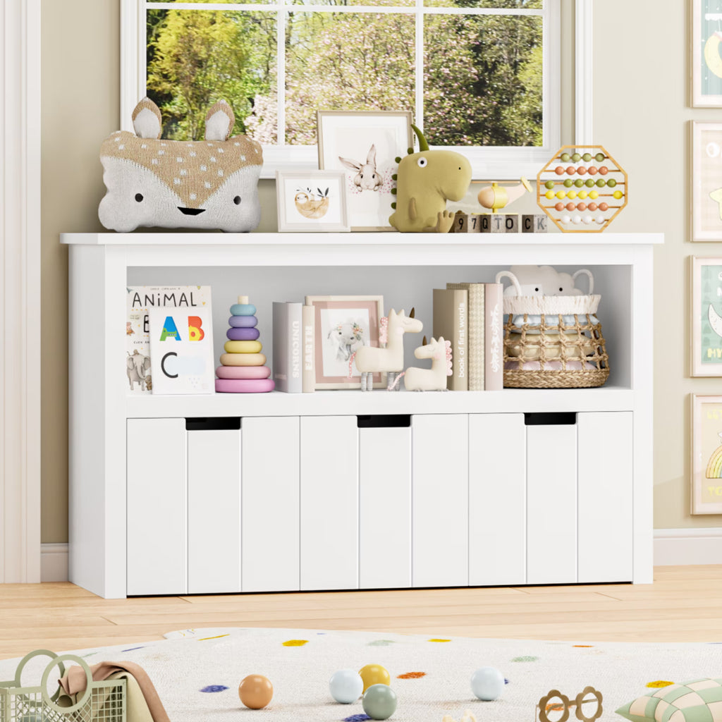 Homfa Kids Toy Storage, Cubes Storage Bins with 3 Drawers, White Toy Box with Shelves and Wheels