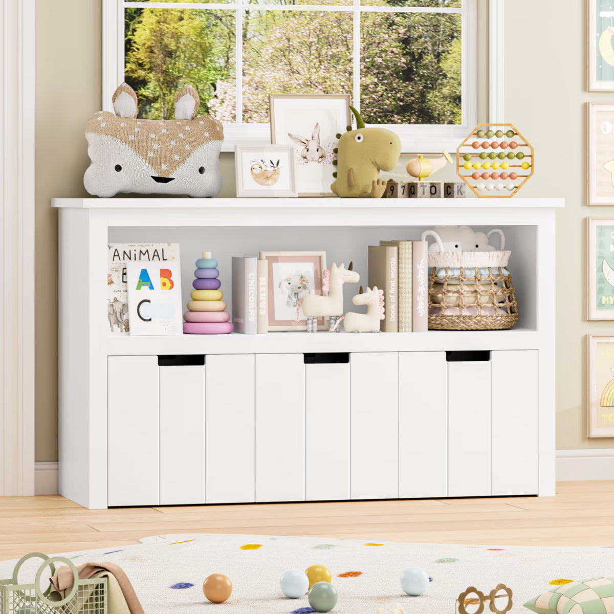 Homfa Kids Toy Storage, Cubes Storage Bins with 3 Drawers, White Toy Box with Shelves and Wheels