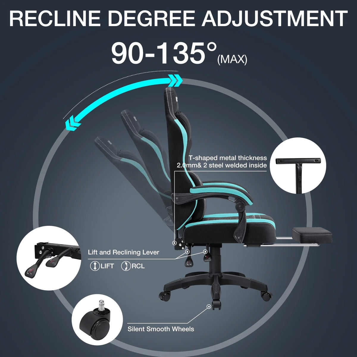 Hoffree Gaming Chair with Massage Fabric Office Chair with footrest for Adults, Ergonomic Gamer Chair with Headrest and Lumbar Support for Office Gaming, 440 LBS