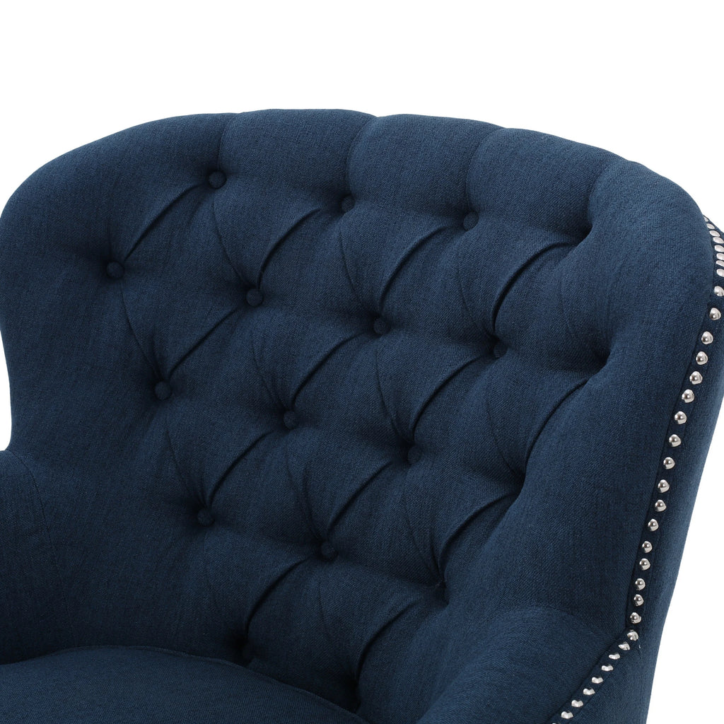 Noble House Tanner Tufted Fabric Club Accent Chair, Dark Blue
