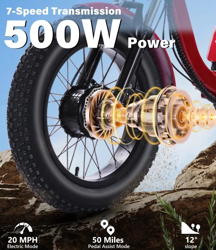YEBEI Electric Tricycle for Adults Folding E-Trike Motorized Tricycle Electric 3 Wheels Trike Powerful 500W Motor Electric Tricycle 48V15AH Lithium Battery Max 20MPH 20*4.0�� Fat Tire Orange