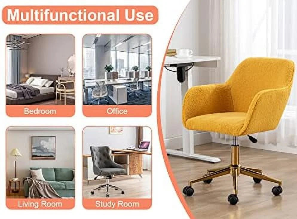 Modern Faux Fur Home Office Chair Height Adjustable, White Desk Chair Vanity Chair for Makeup Room, Rolling Desk Chairs with Wheels, Swivel Furry Cute Desk Chair for Teen Girls Women