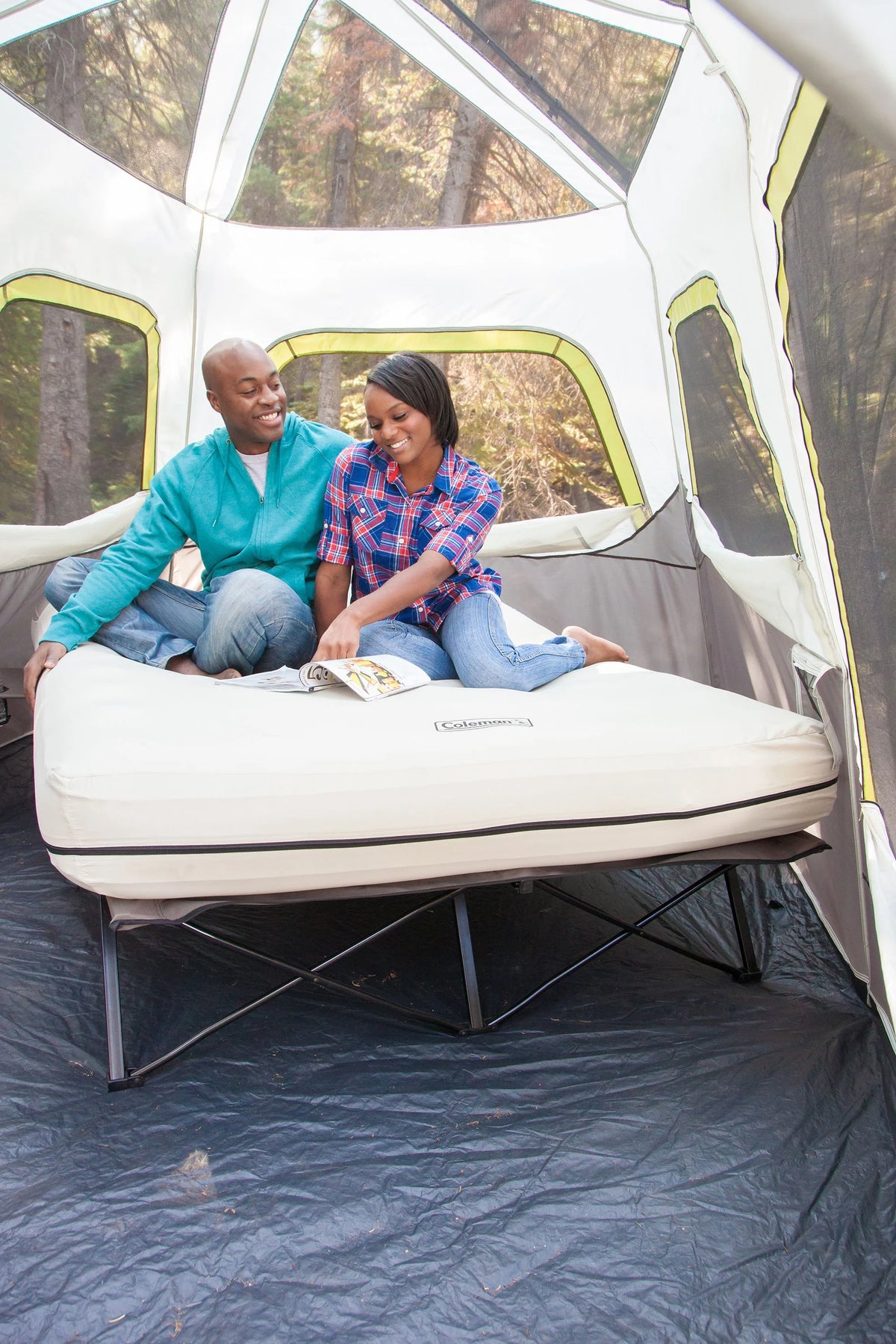 Coleman Cot and Thick Queen Air Mattress Combo Side Tables, Pump Included
