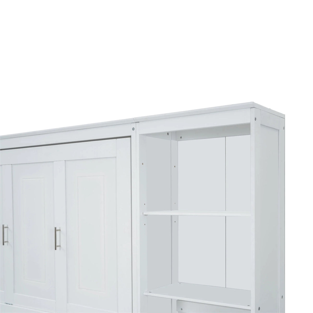 Euroco Wood Full Size Murphy Bed with Desk and Shelves, Space-Saving Wall Bed for Bedroom