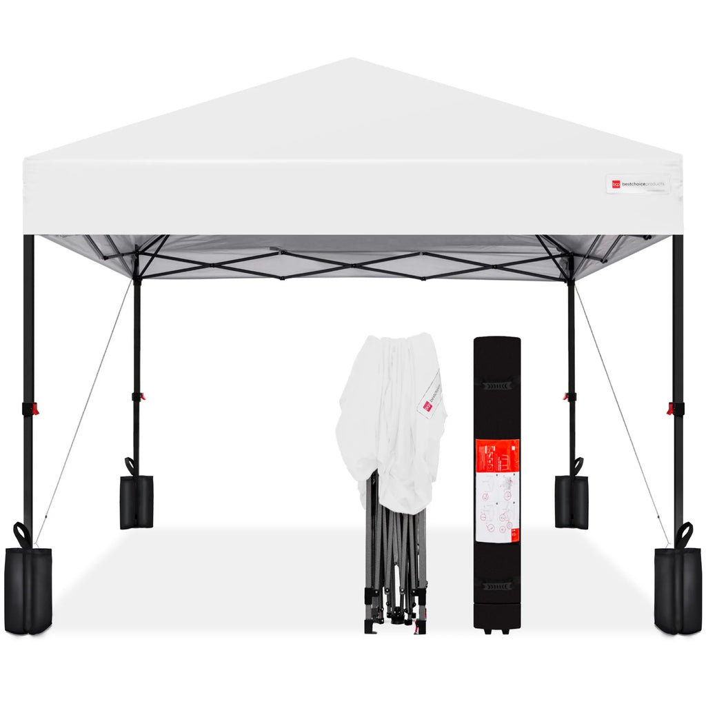 Best Choice Products 12x12ft Easy Setup Pop Up Canopy w/ 1-Button Setup, Wheeled Case, 4 Weight Bags - Navy Blue