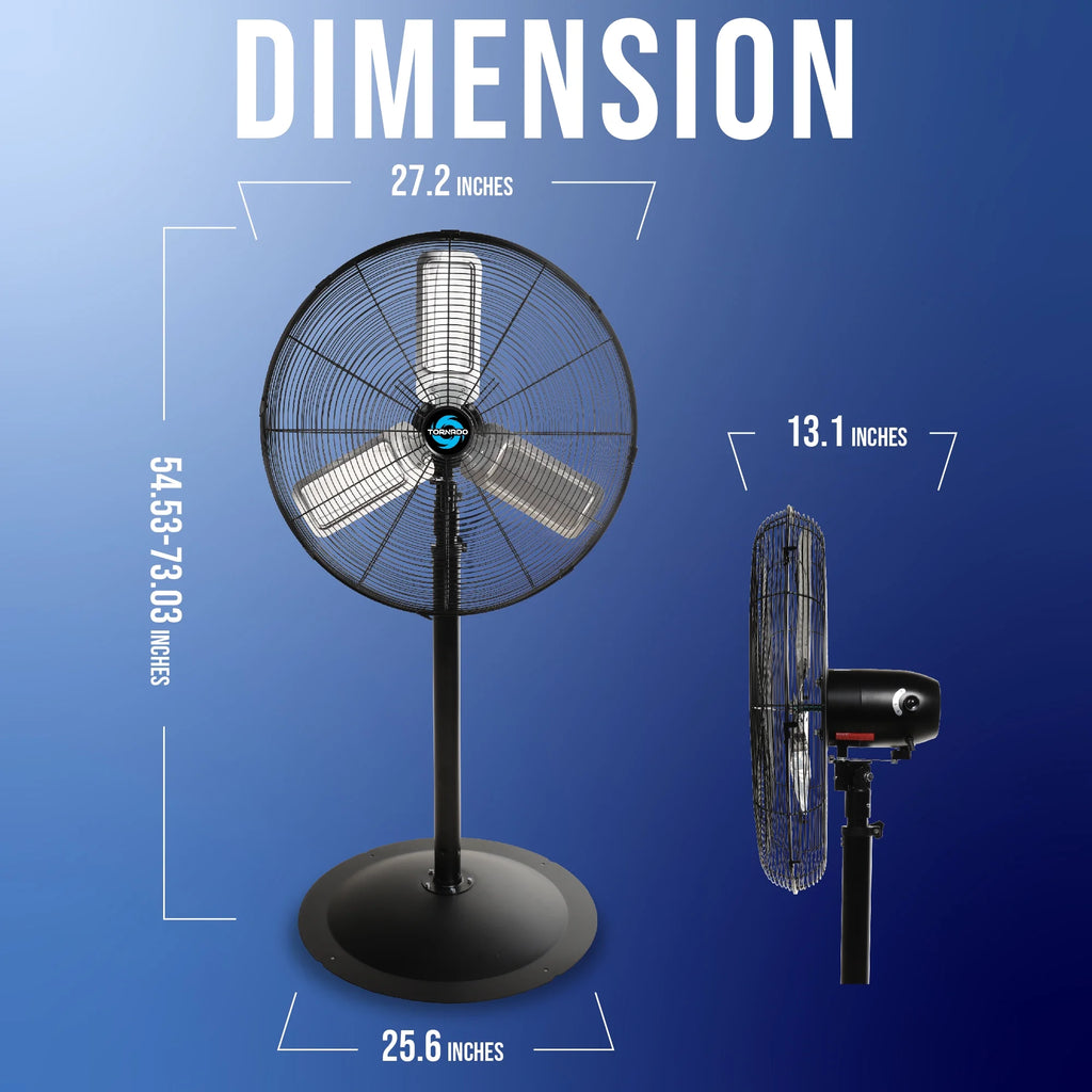 Tornado - 20 Inch High Velocity Metal Oscillating Pedestal Fan - Commercial, Industrial Use Water-Resistant