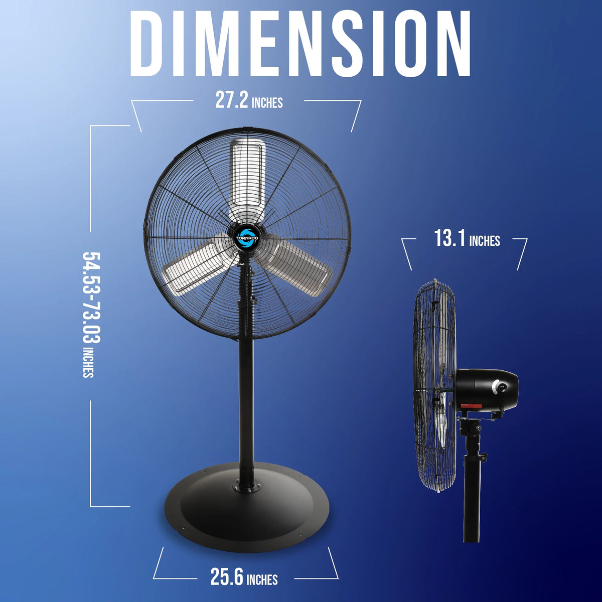 Tornado - 20 Inch High Velocity Metal Oscillating Pedestal Fan - Commercial, Industrial Use Water-Resistant