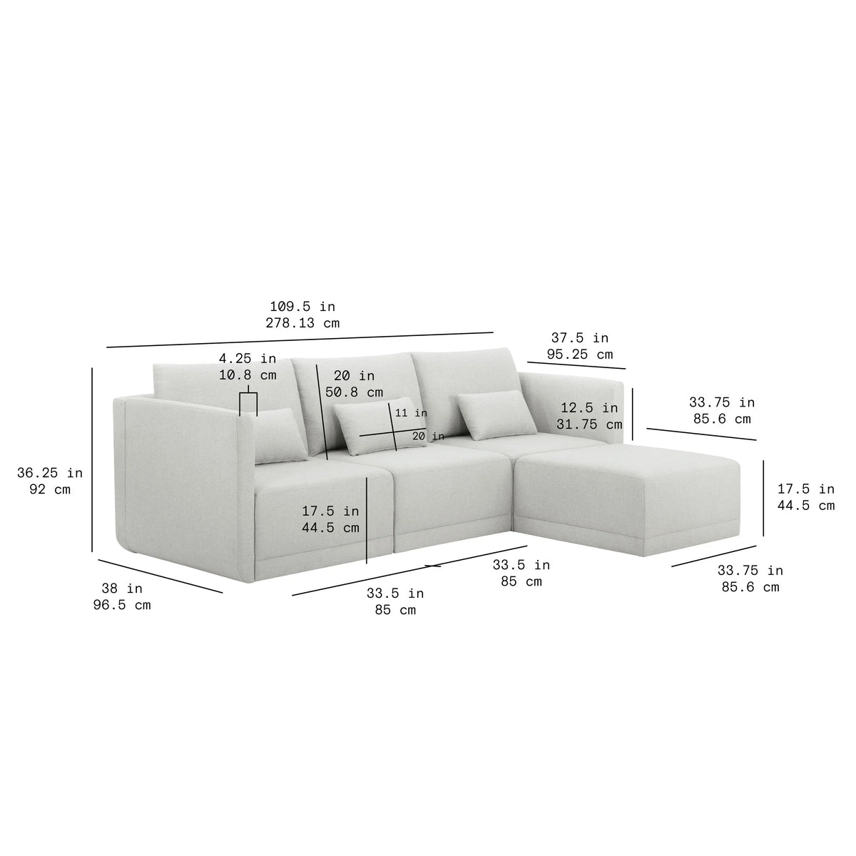 Beautiful Drew Modular Sectional Sofa with Ottoman by Drew Barrymore, Gray Fabric