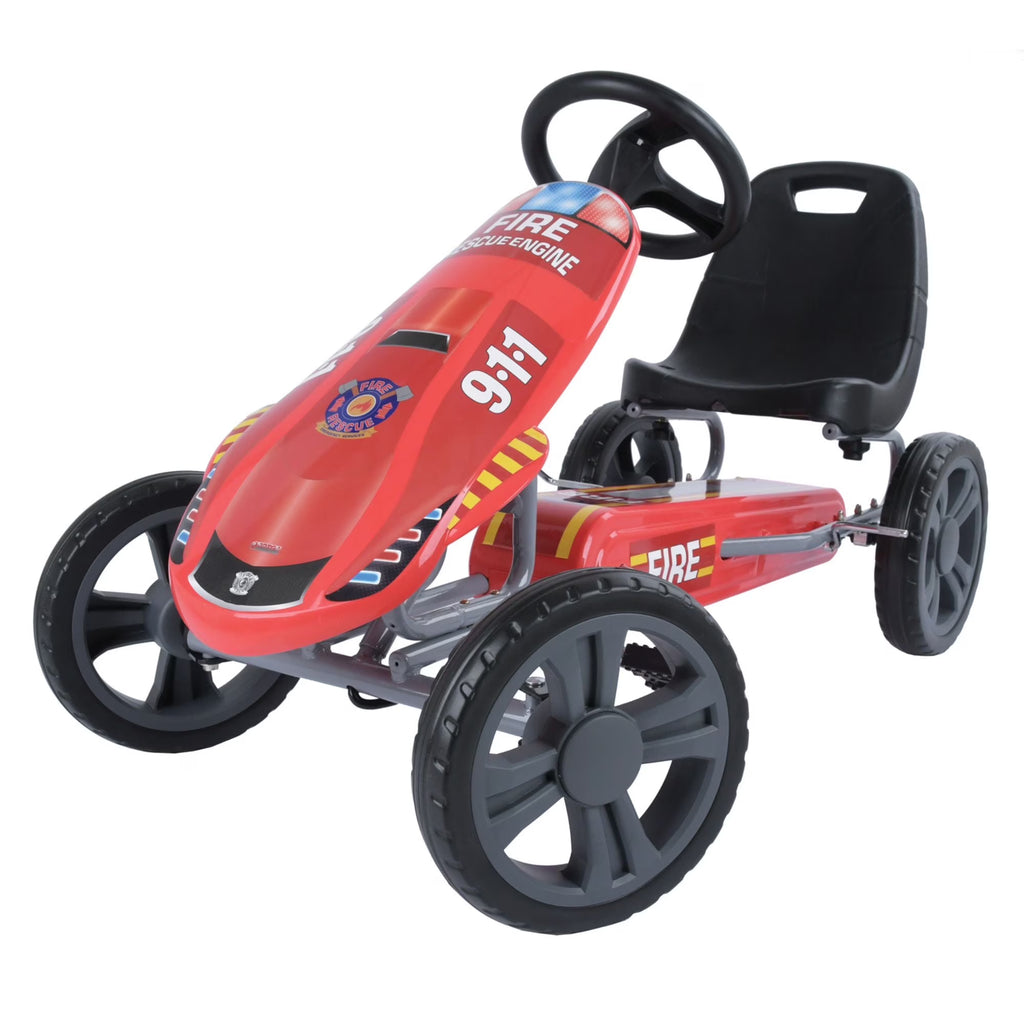 Hauck Speedster Pedal Go Kart w/ Adjustable Bucket Seat for Kids Ages 4 to 8, Fire Rescue