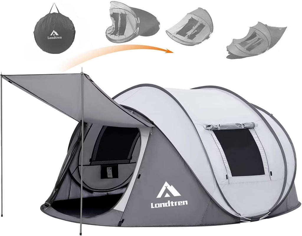 4 Person Easy Pop Up Tent Waterproof Automatic Setup 2 Doors-Instant Family Tents for Camping Hiking & Traveling