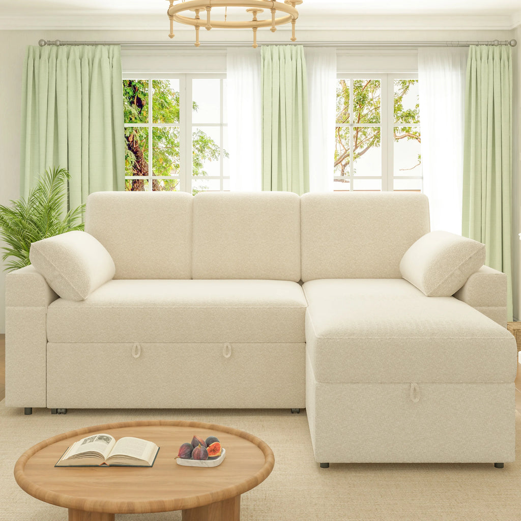 VANACC Sofa Bed, Adult Sleeper Sofa with Storage Chaise, Pull Out Couch for Bed Room, Gray Chenille