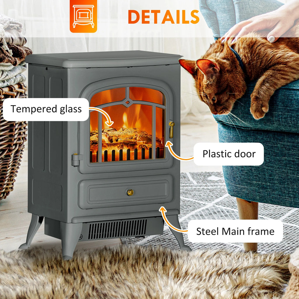 HOMCOM Electric Fireplace Heater with Realistic LED Flames Beige