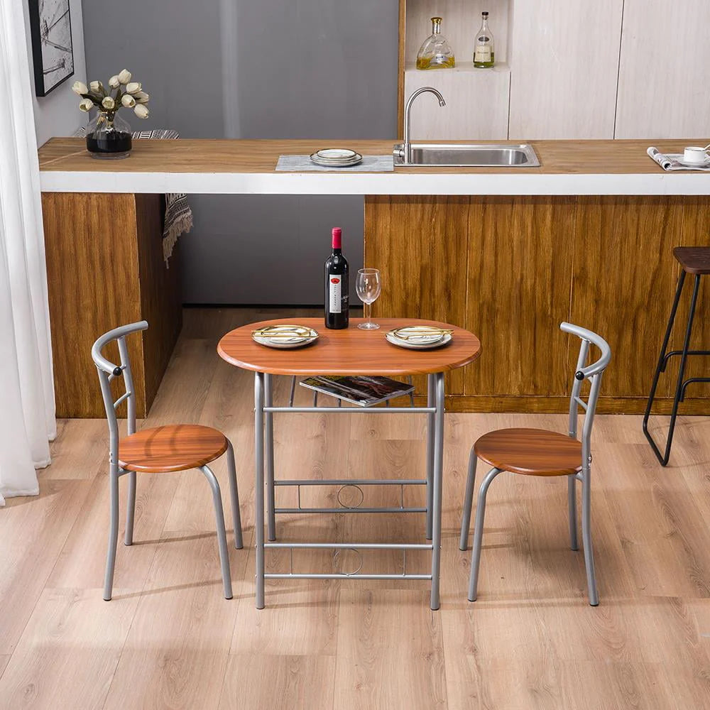Zimtown 3 Piece Dining Set Compact 2 Chairs and Table Set with Metal Frame and Shelf Storage Bistro Pub Breakfast Space Saving for Apartment and Kitchen