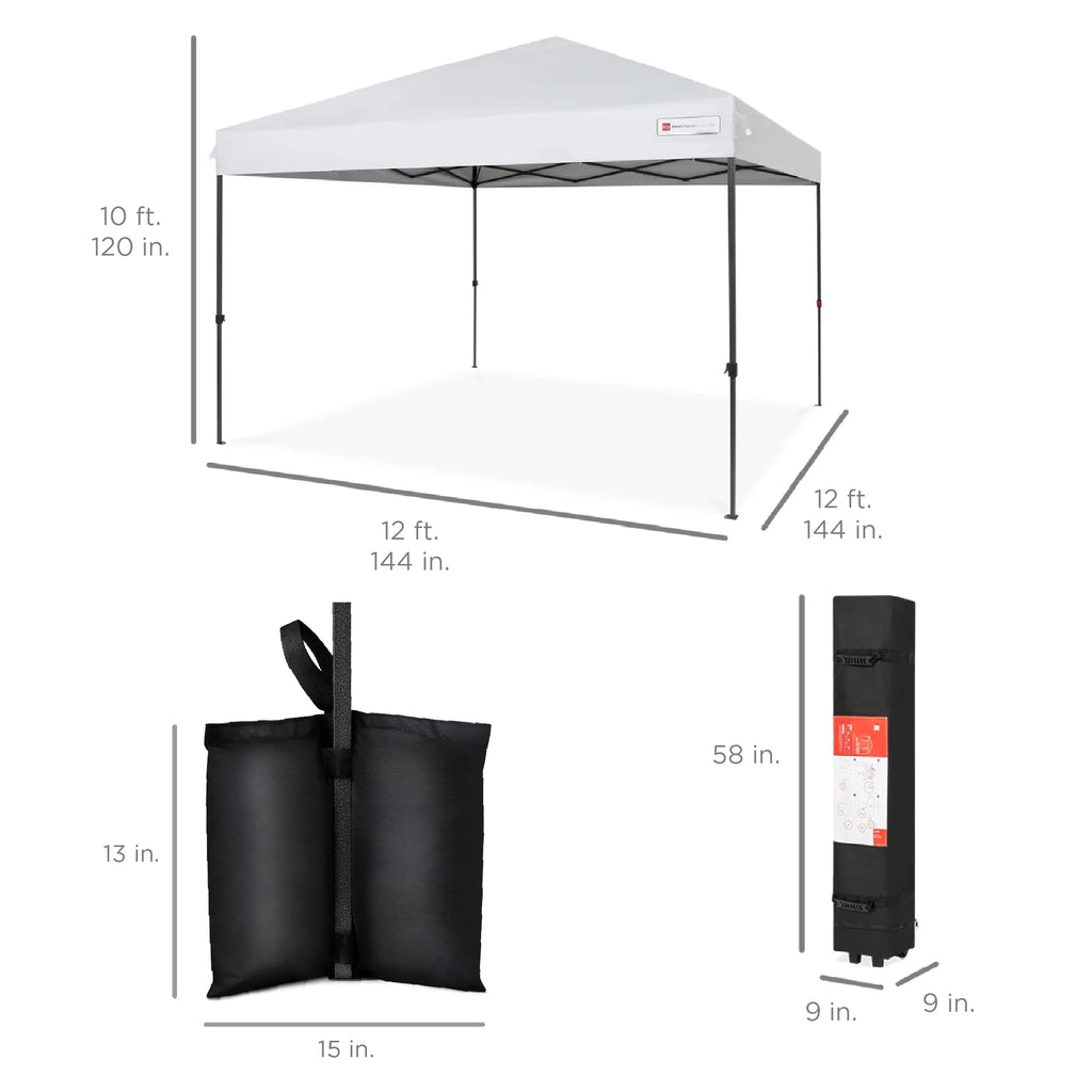 Best Choice Products 12x12ft Easy Setup Pop Up Canopy w/ 1-Button Setup, Wheeled Case, 4 Weight Bags - Navy Blue