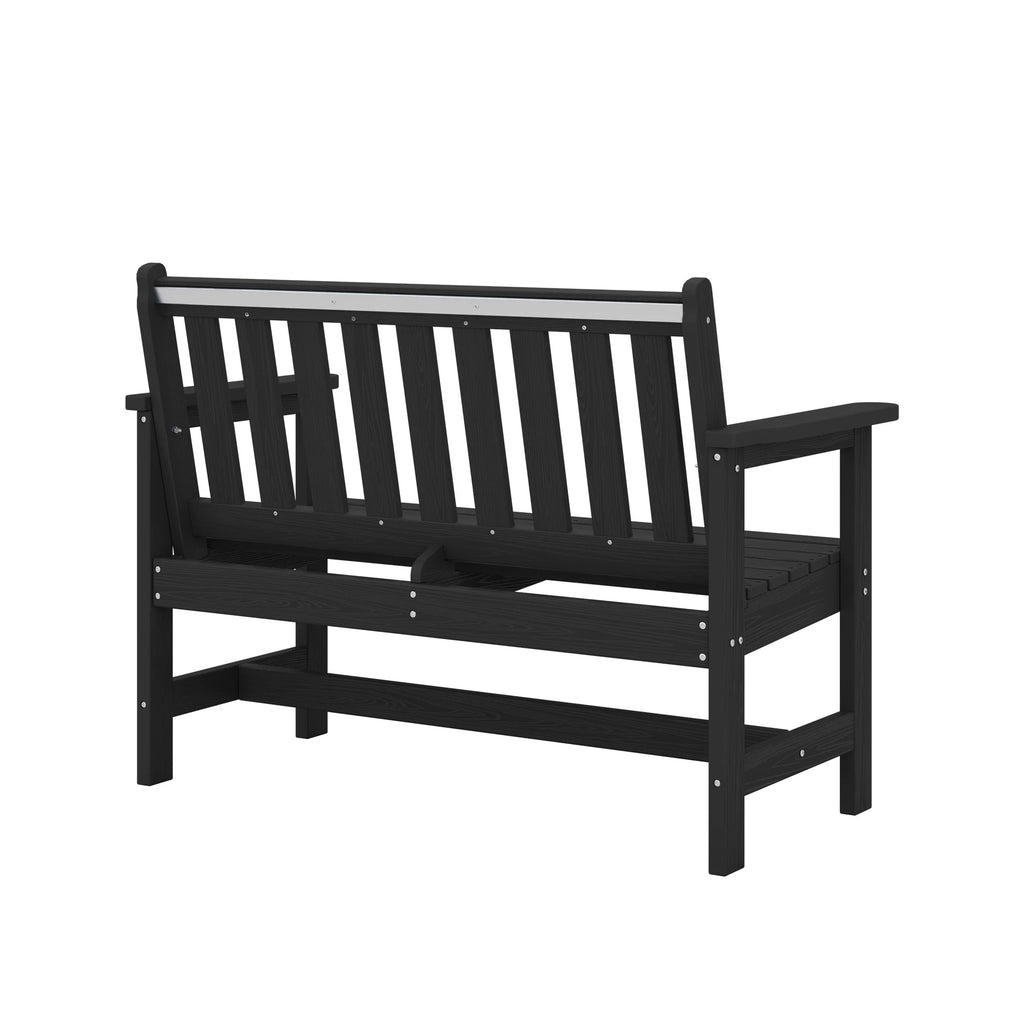 SERWALL Outdoor Bench for 2-Person, Weather-Resistant HDPE with Aluminum Reinforcement, Supports 660 lbs, Comfortable Seating for Patio, Garden, and Porch, Black