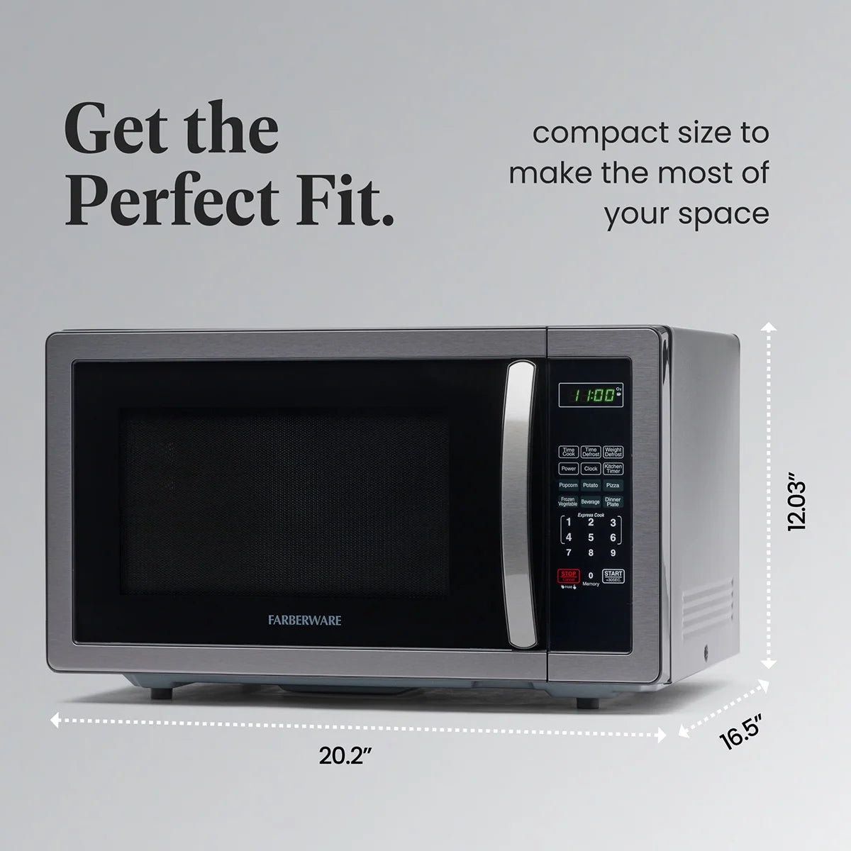 Farberware Stainless Steel Countertop Microwave Oven with Child Lock, 1.1 Cu Ft Black Stainless