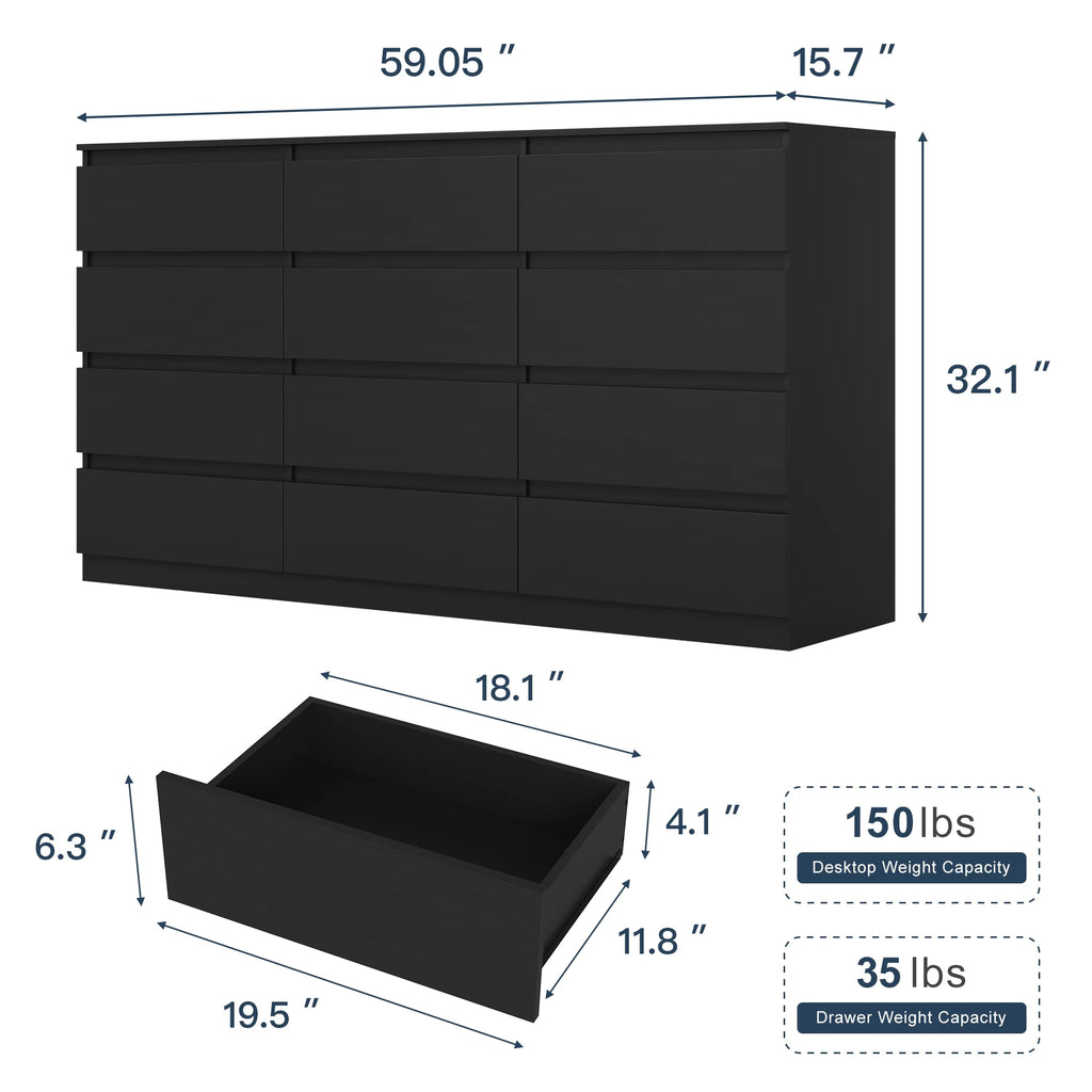 Resenkos Modern Mid Century 6 Drawer Wide Dressers Chests for Bedroom, Chest of Drawer Organizer Grey